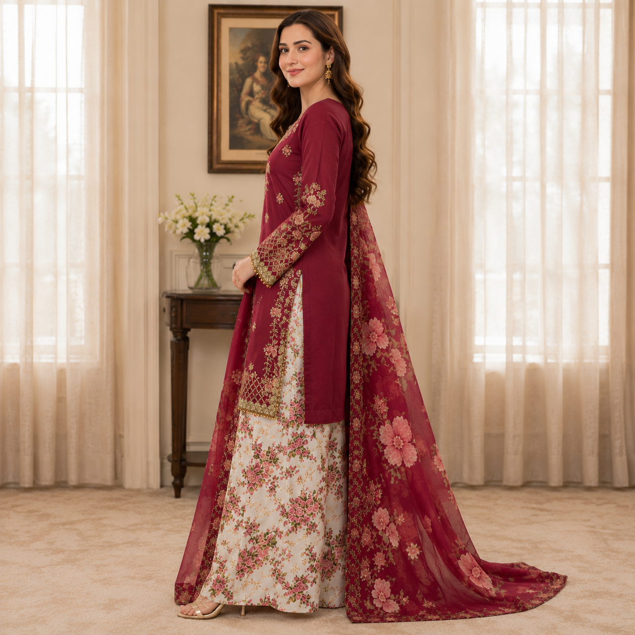 Ethnic Eid Edit Silk Mehroon