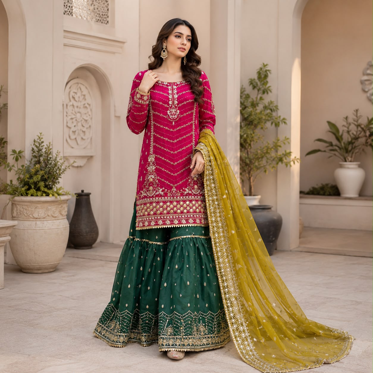 Embroided Short Shirt With Lehnga
