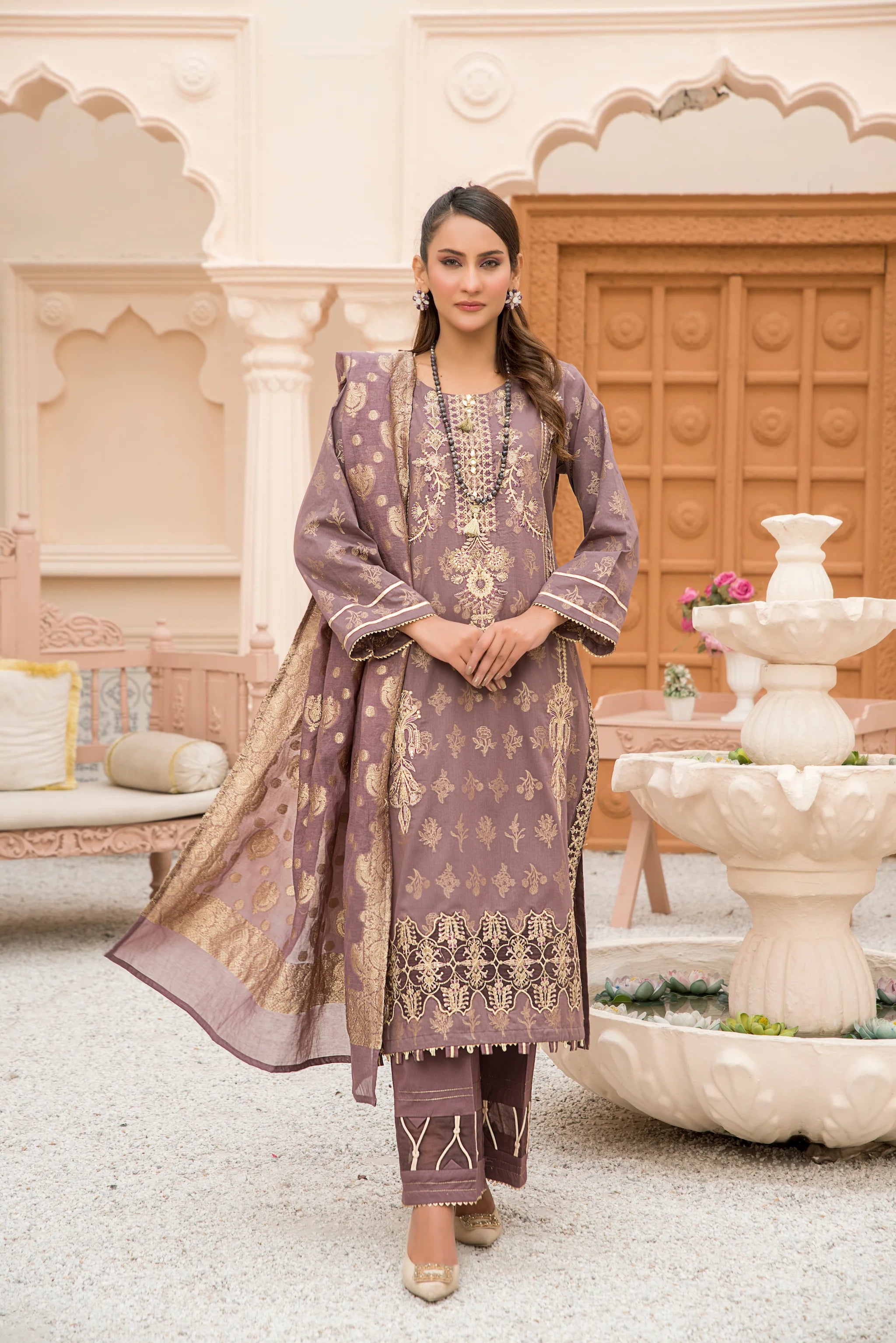 3 Piece Premium Organza Jacquard Suit-Embroidered (Pret)