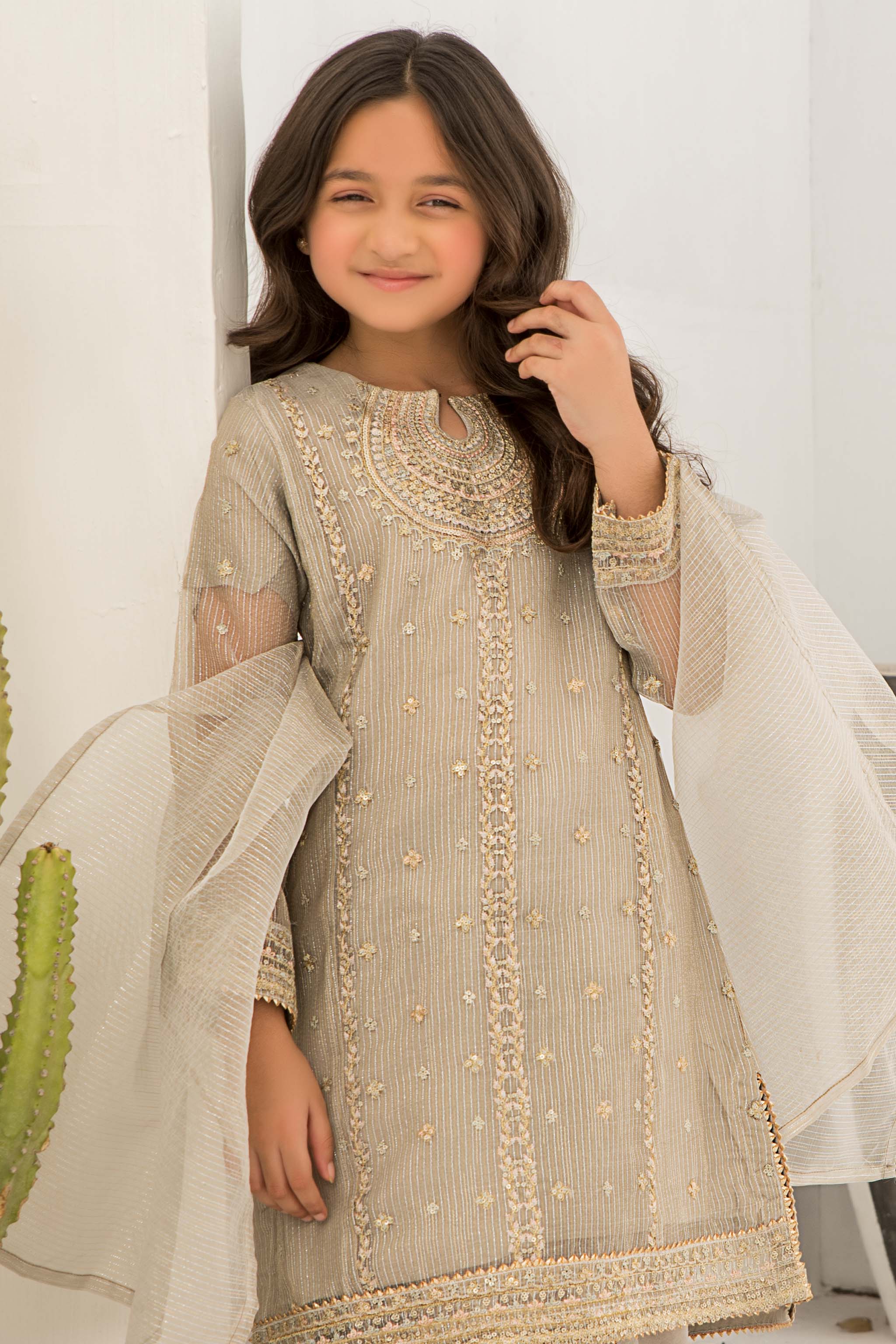 3 piece Zari Organza Embroidered Suit Kids