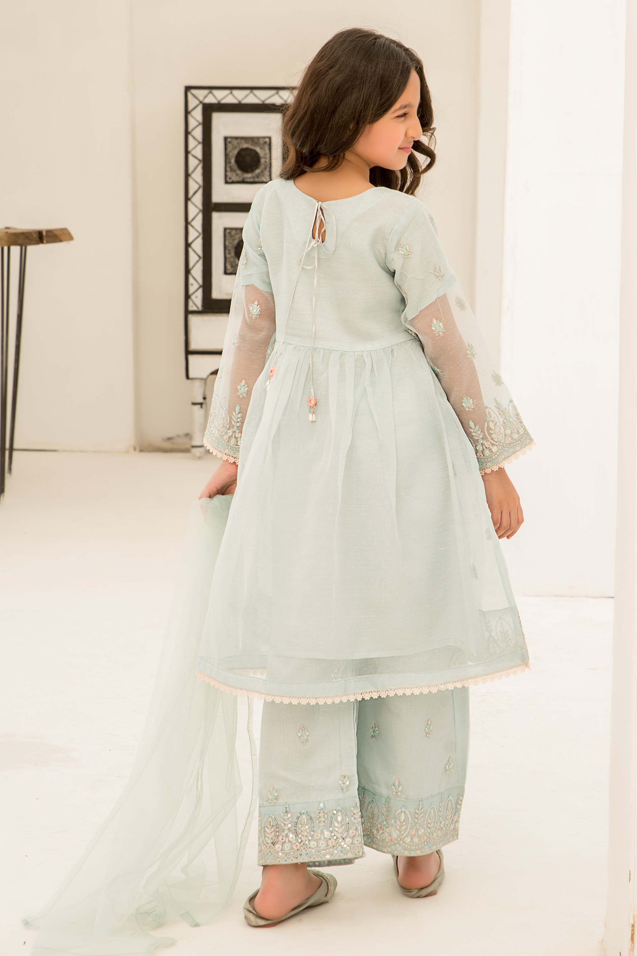 3 piece Zari Net Embroidered Suit Kids