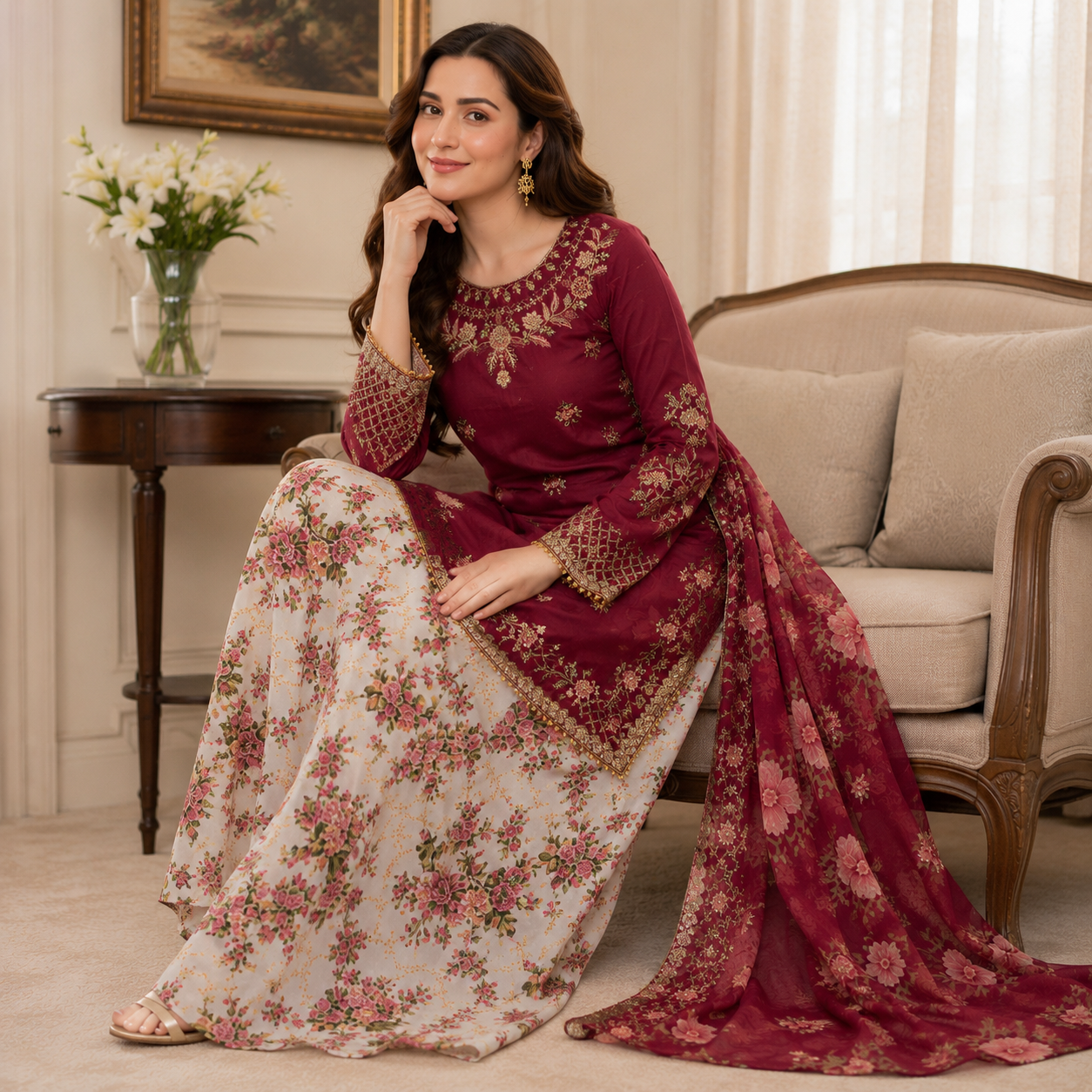 Ethnic Eid Edit Silk Mehroon