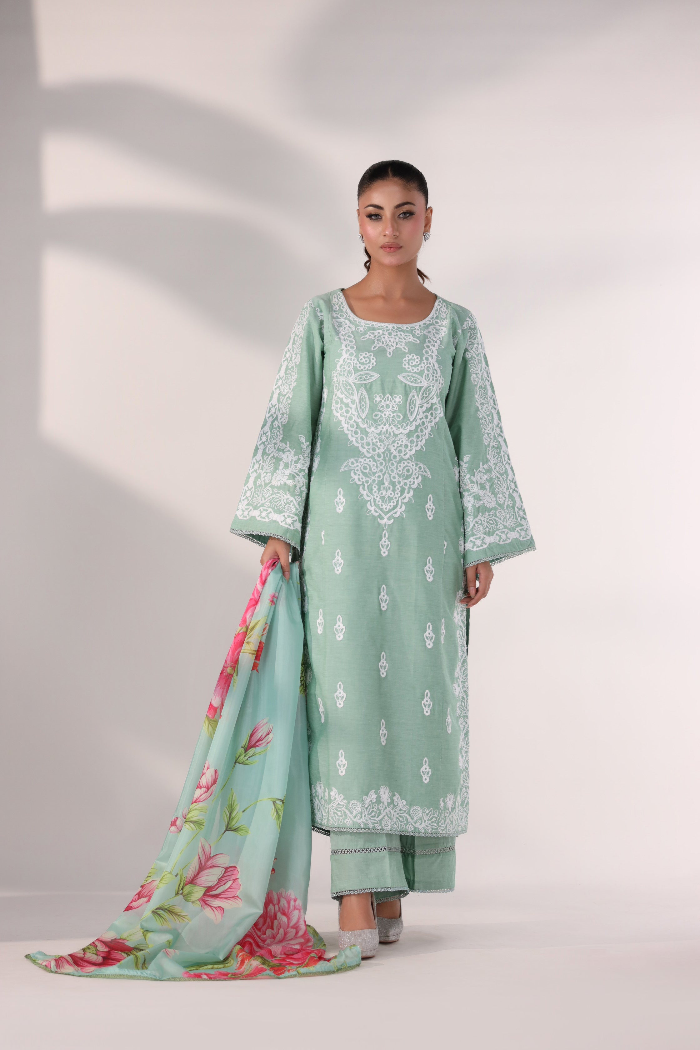 3 Piece Embroidered Suit (Pret)