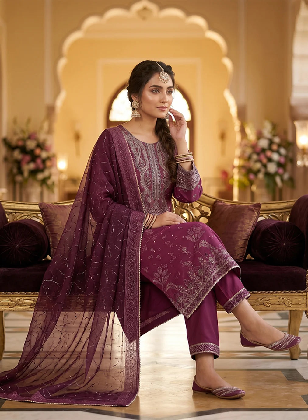 REGAL EMB 4283 PURPLE 3PC