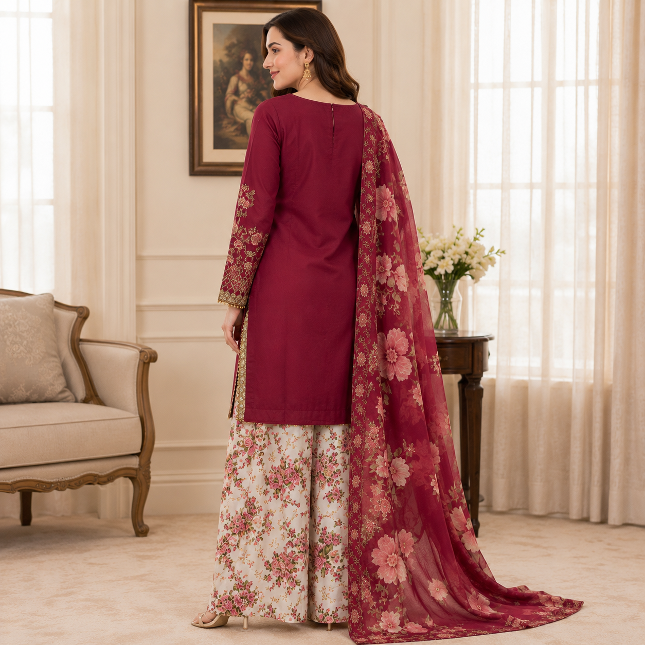 Ethnic Eid Edit Silk Mehroon