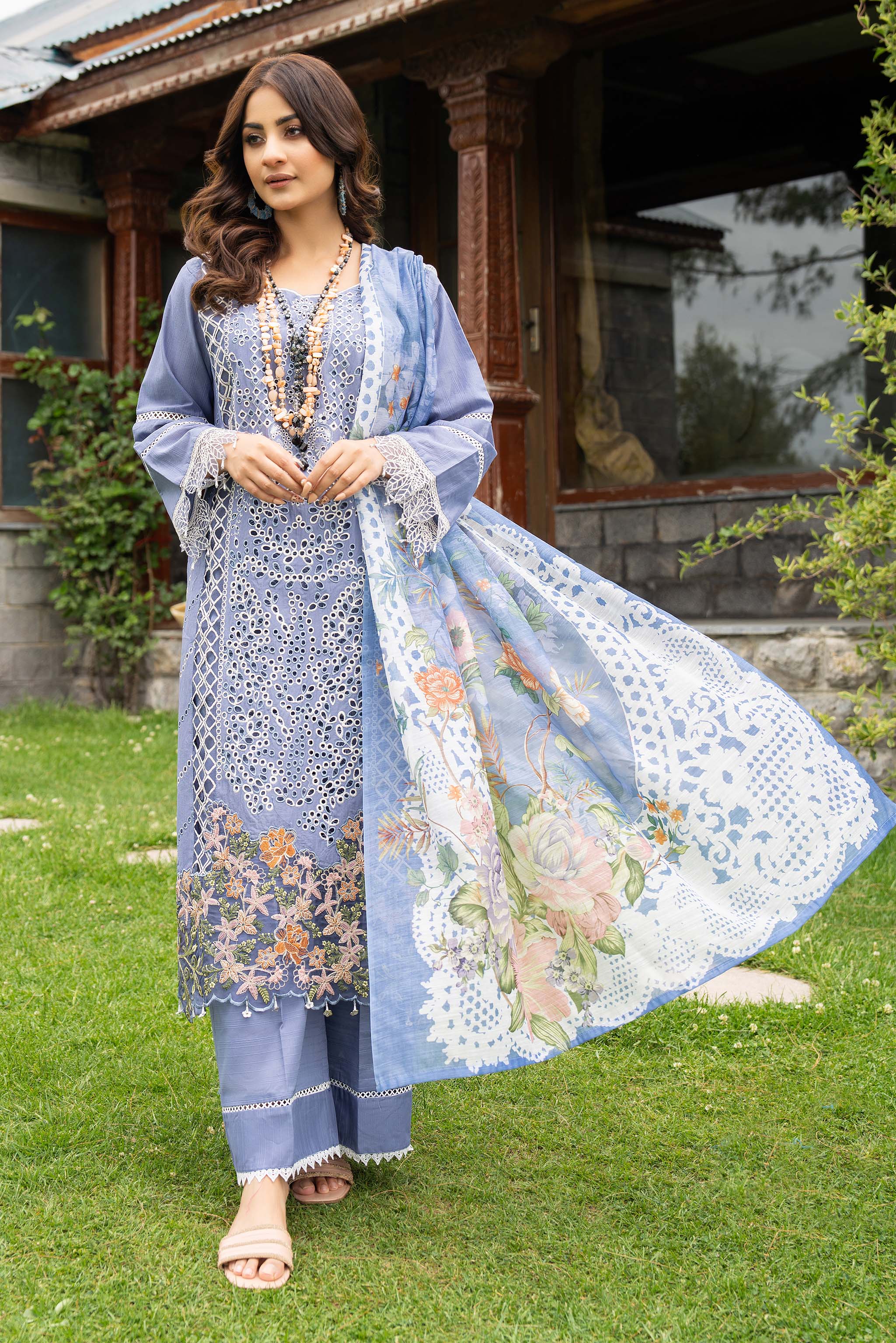 3 Piece Embroidered Doriya Suit (Pret)