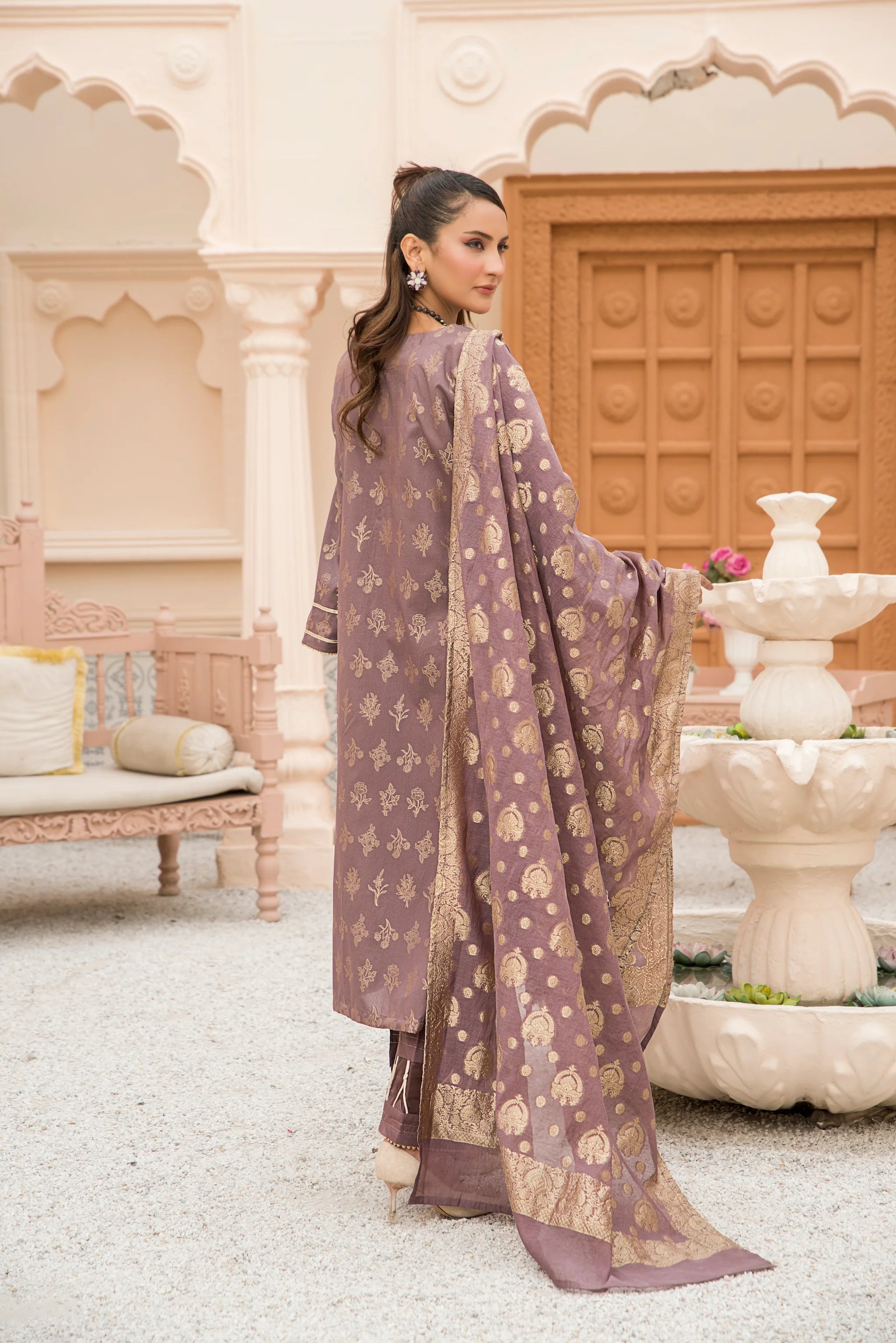 3 Piece Premium Organza Jacquard Suit-Embroidered (Pret)