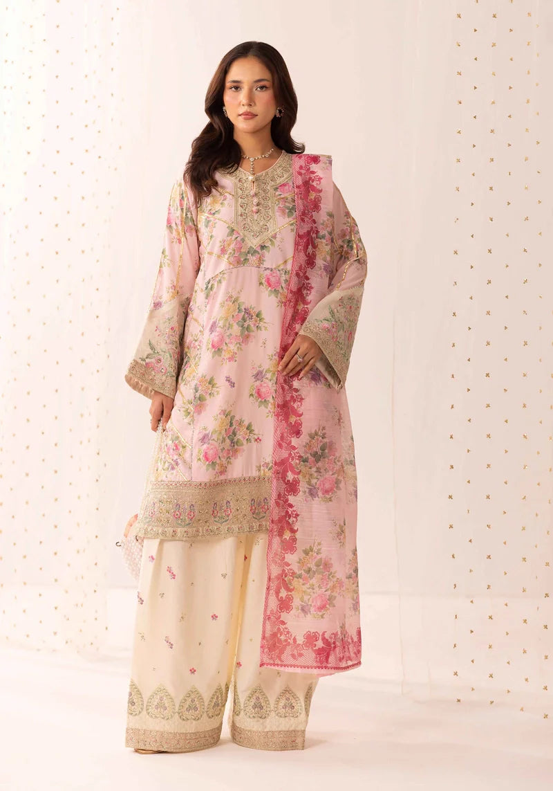 Ethnic Eid Edit Barocia Silk 3 Piece Suit Pink