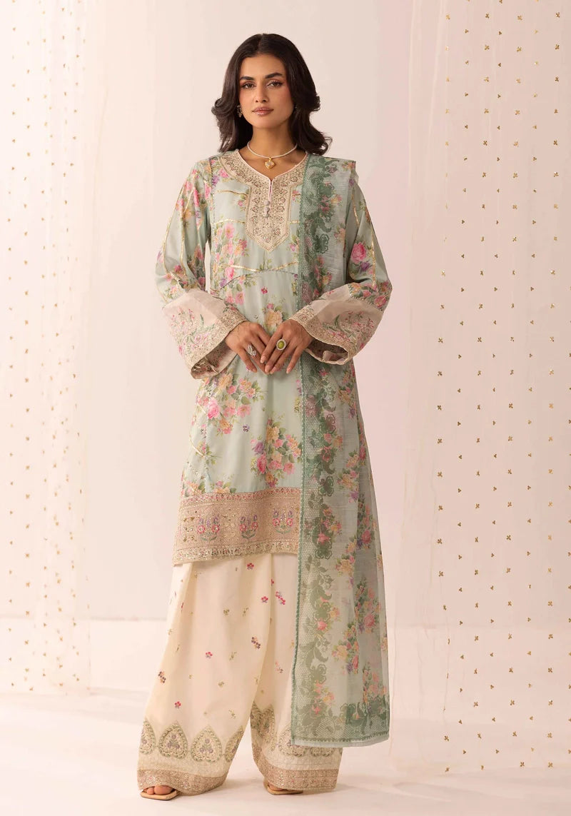 Ethnic Eid Edit Barocia Silk Mint 3 Piece Suit Pink