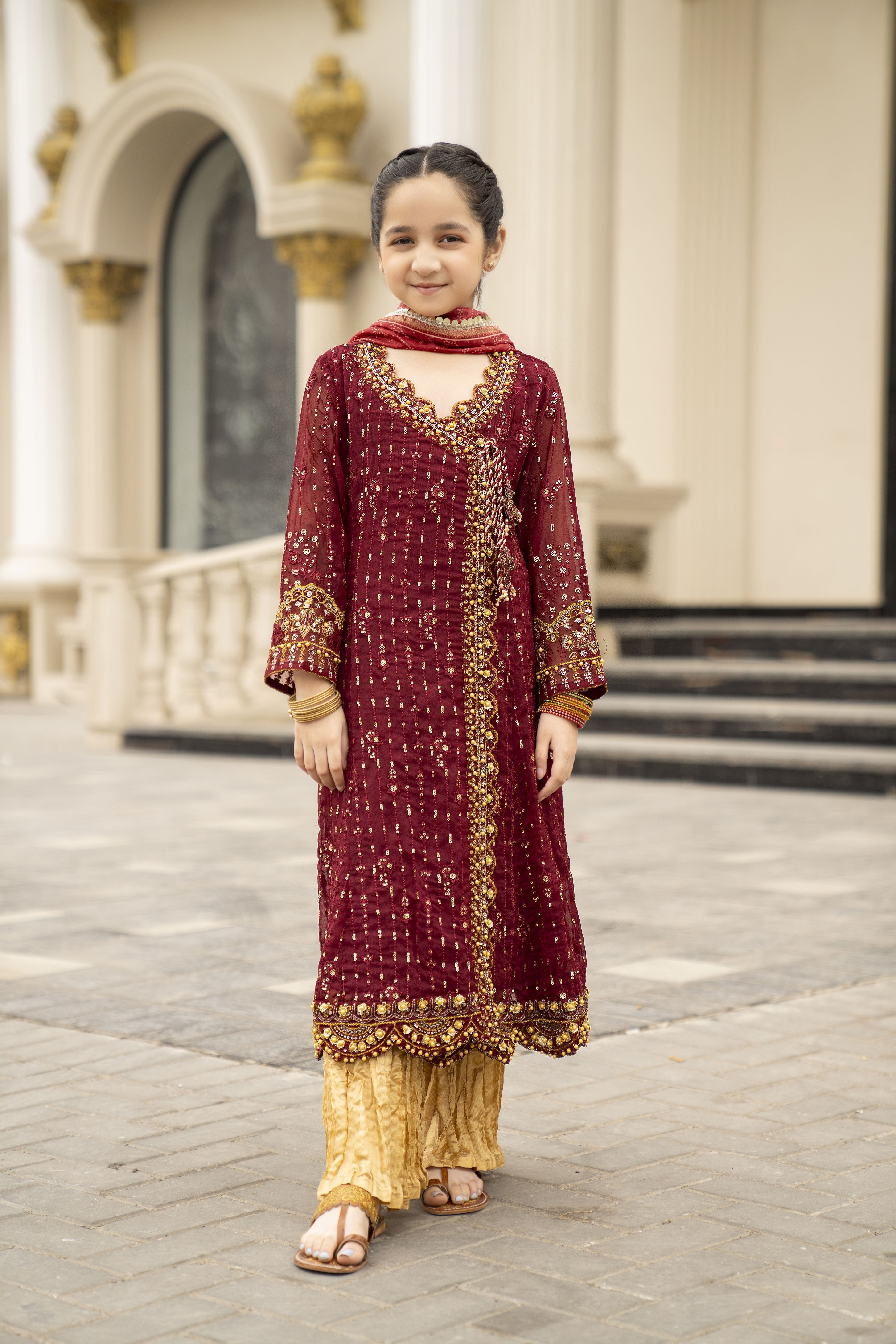 3pc Festive Girls Dress by ARWAH AG19